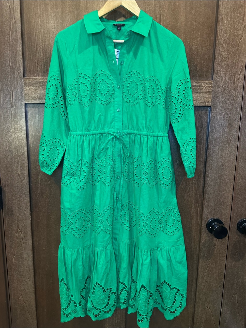 Talbots Green Eyelet Puff Sleeve Poplin Shirtdress - Picture 2 of 6